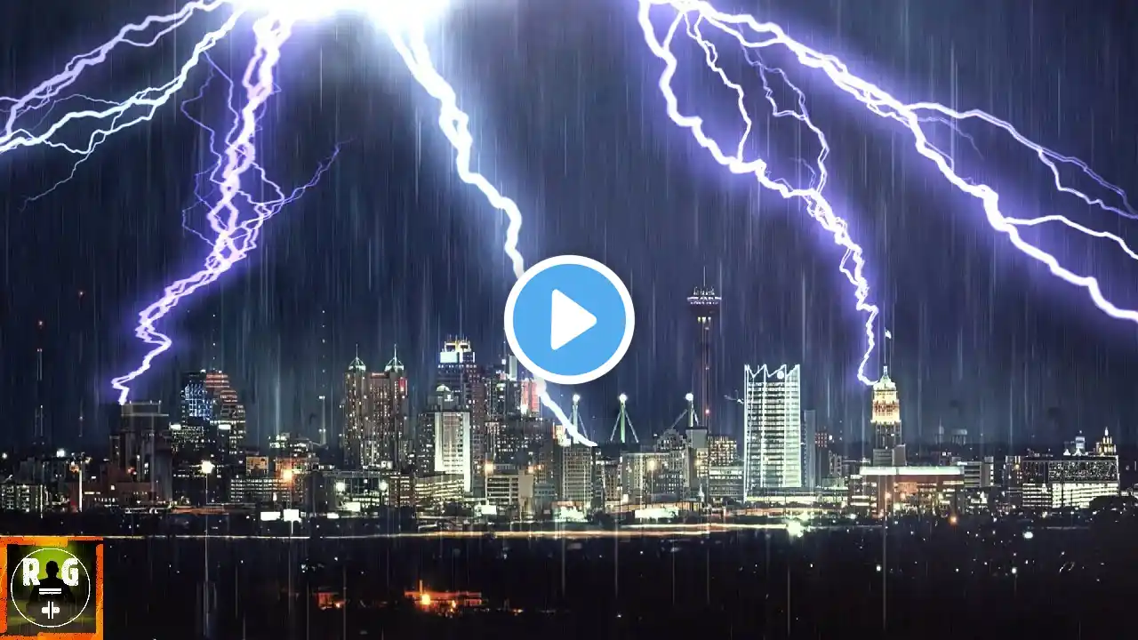 Heavy Thunderstorm Sounds with Rain, Loud Thunder and Lightning Strike Effects | San Antonio Skyline