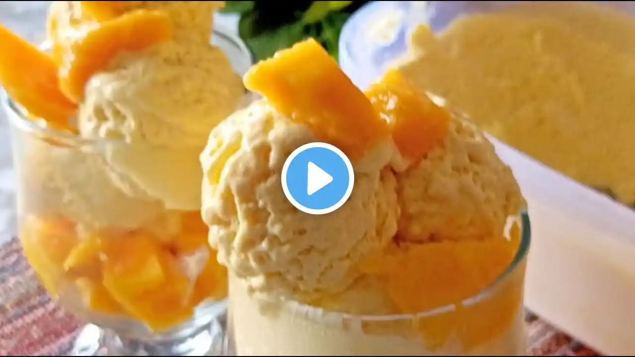 Mango Ice Cream Recipe(Only 3 Ingredients!) |No eggs No Ice Cream Machine||Mango Malai Ice Cream||