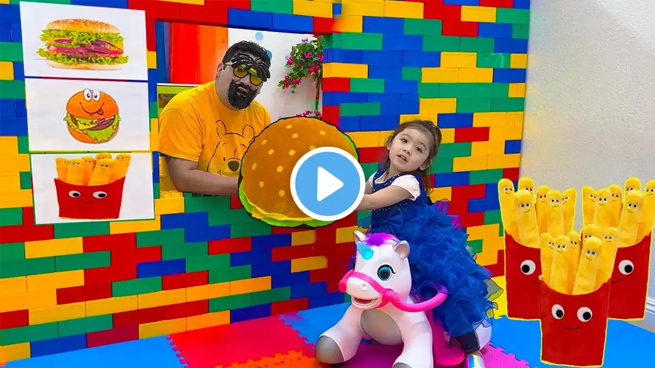 Maddie Pretend Play Giant Hamburger and Fries Food Drive Thru Restaurant | Food Toys Story