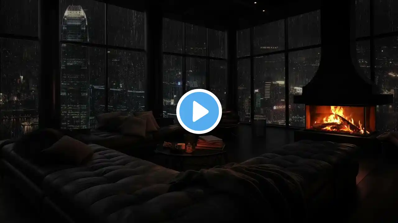 Heavy Rainy Night In The City - Rain Sounds And Fireplace Help You Sleep Better -Asmr