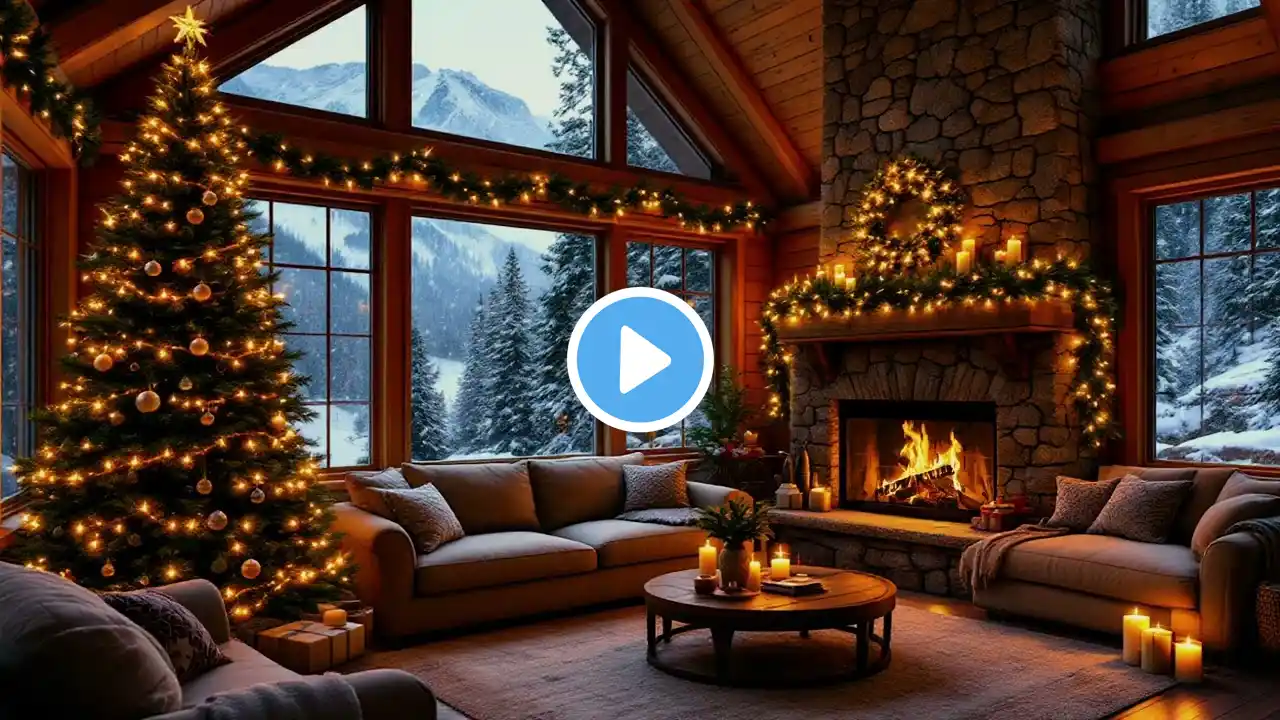 Snowy Winter Haven: Relax by the Crackling Fire with Gentle Snowfall Outside