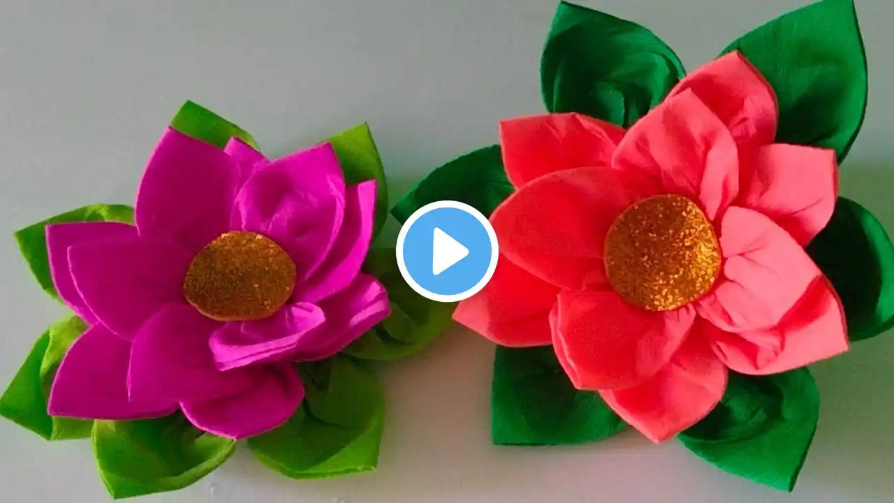 flor de papel crepé  pétalos en triángulo fácil y  muy bonita