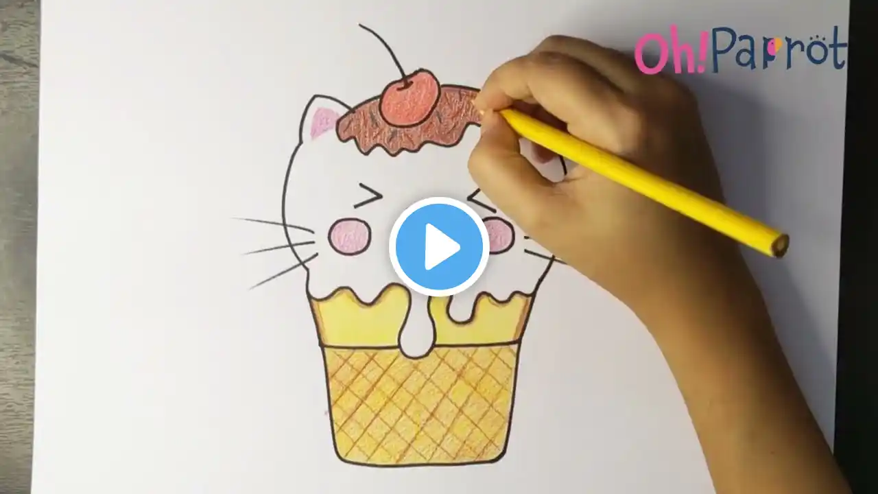 How to draw Cute ice cream with a cat face | Easy Step by Step Guide for Kids