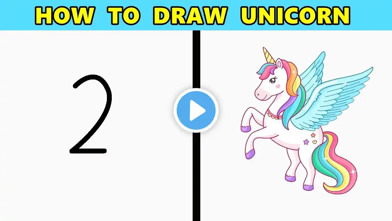 HOW TO TURN NUMBER 2 INTO A UNICORN EASY - DRAWING WITH NUMBERS