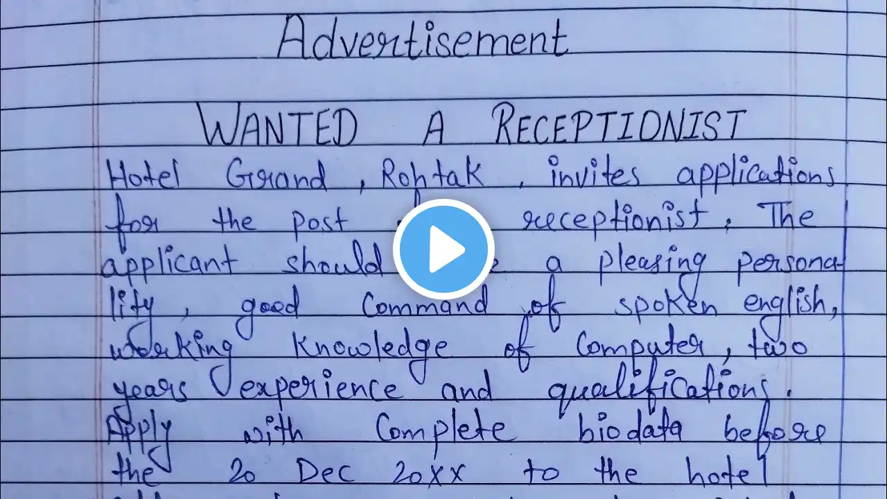 Situation vacant advertisement | How to write advertisement for wanted a receptionist