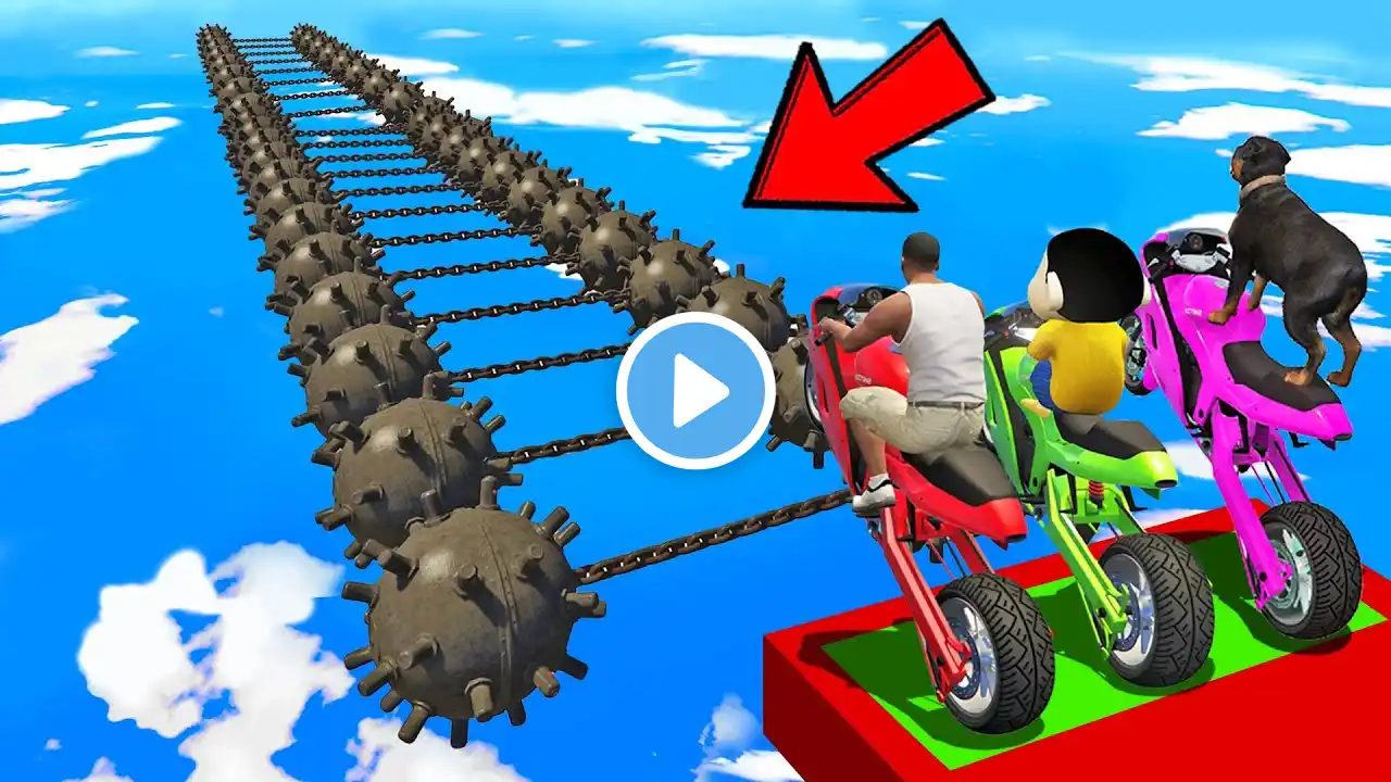 SHINCHAN AND FRANKLIN TRIED IMPOSSIBLE MOTORCYCLE BRIDGE PARKOUR CHALLENGE GTA 5