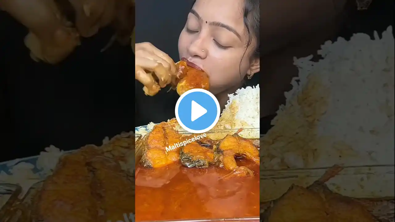 spicy bogoli fish curry,chicken jhol and basmati rice#asmr #mukbang#eatingshow#food #maltispicelove