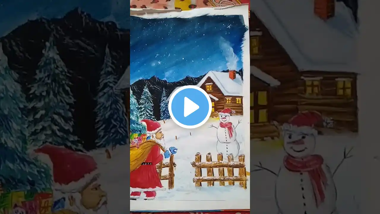 *MerryChristmas* beautiful drawing using poster colour for beginners👍🏼❤️🎄🎁❄️🎅#youtube#shorts#drawing