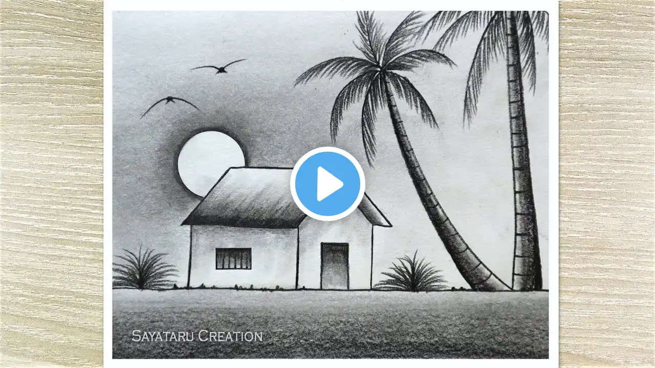 How to draw Sunset Scenery with Pencil, Pencil Drawing for beginners
