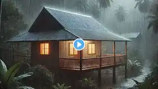 🌧 Sleep Instantly in Palm Tent with Heavy Rainstorm & Roaring Thunder Sounds in RainForest at N