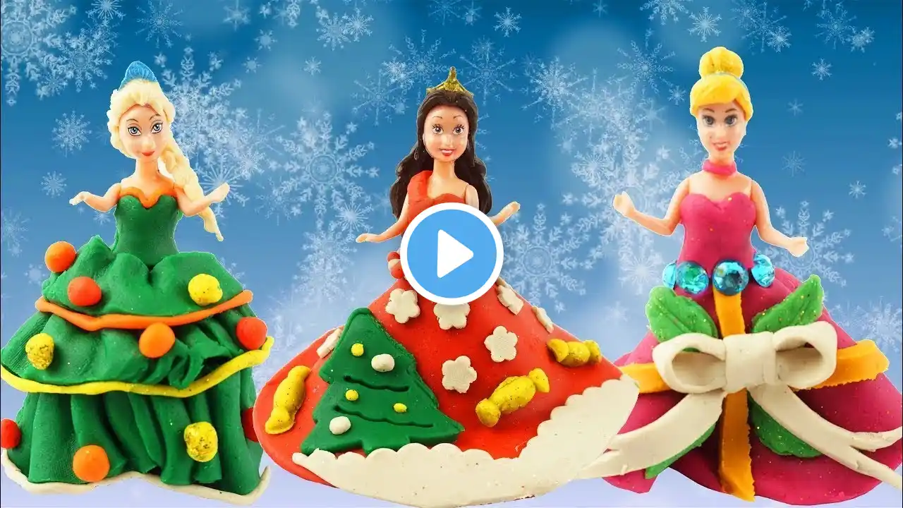 Play Doh Christmas Dresses for Disney Frozen Dolls Maleficent and Princess Aurora Playdoug