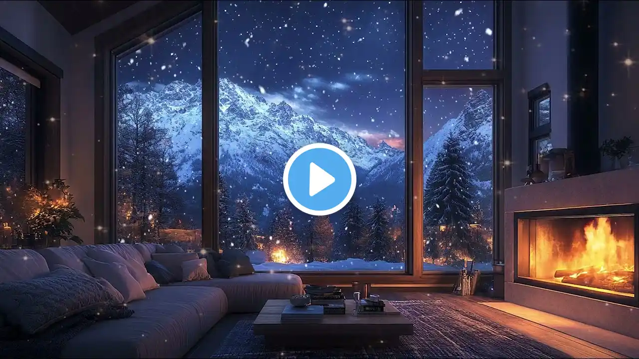 Gentle Snow Falling For Deep Relaxing And Enjoy The Cozy Room With Soothing Fireplace Sounds