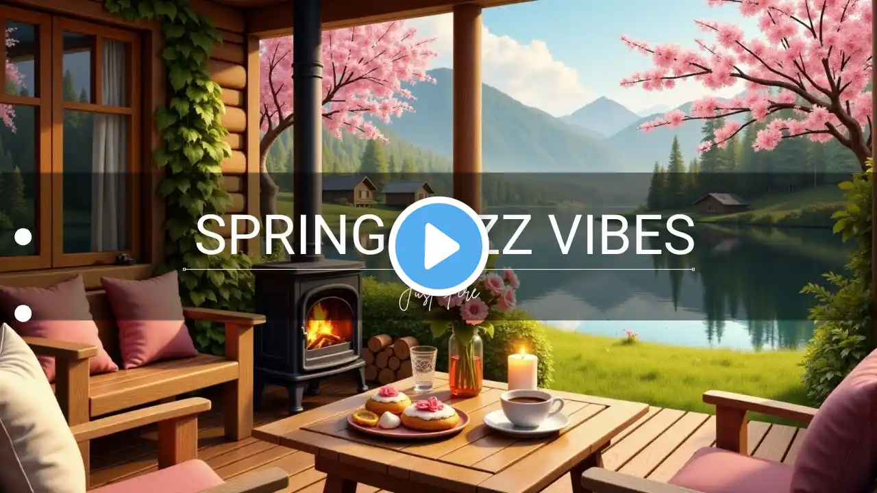 Gentle Spring Atmosphere at Cozy Lakeside Coffee Shop with Smooth Jazz Music for Stress Relief,relax