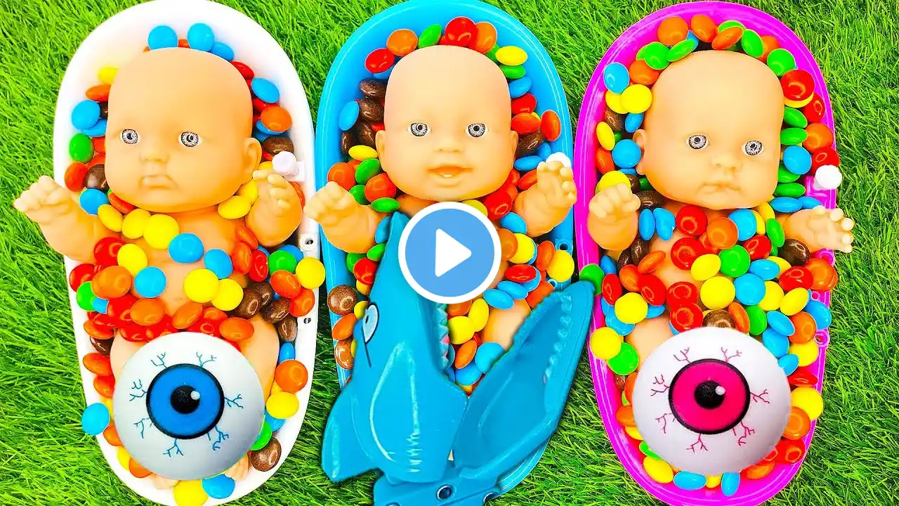 4 Minutes Satisfying Video Mixing Funny Candy ASMR Make Up in 3 Bathtubs with Eggs Slime Rainbow