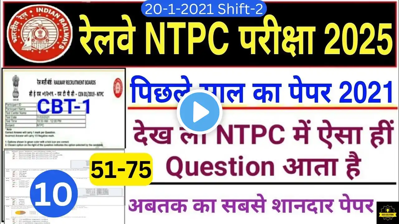 RRB NTPC CBT-1 2021 Previous Year Question Paper | Railway NTPC Previous Year Solved Paper 2021