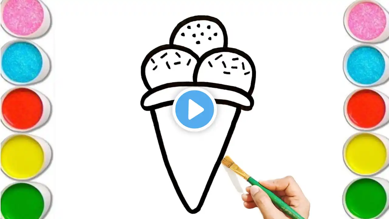 Ice Cream Drawing, Colouring and Painting for Toddlers & Kid's | How to Draw Ice Cream Drawing