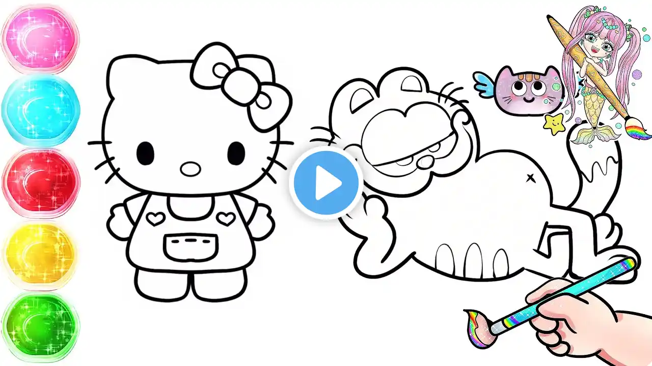 Hello Kitty & Garfield Drawing & Coloring for kid | How to draw Kitty & Garfield step by step #art