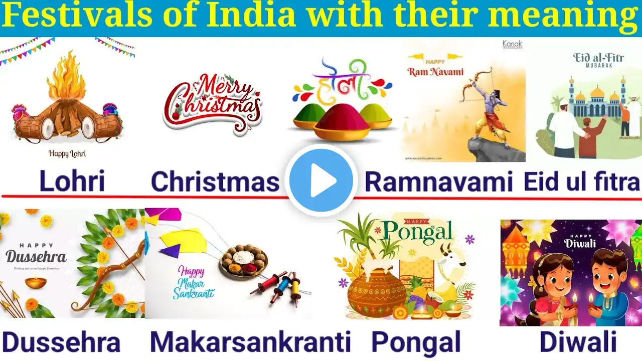 25 Festivals of India with their meaning  #english #viral #vocabulary