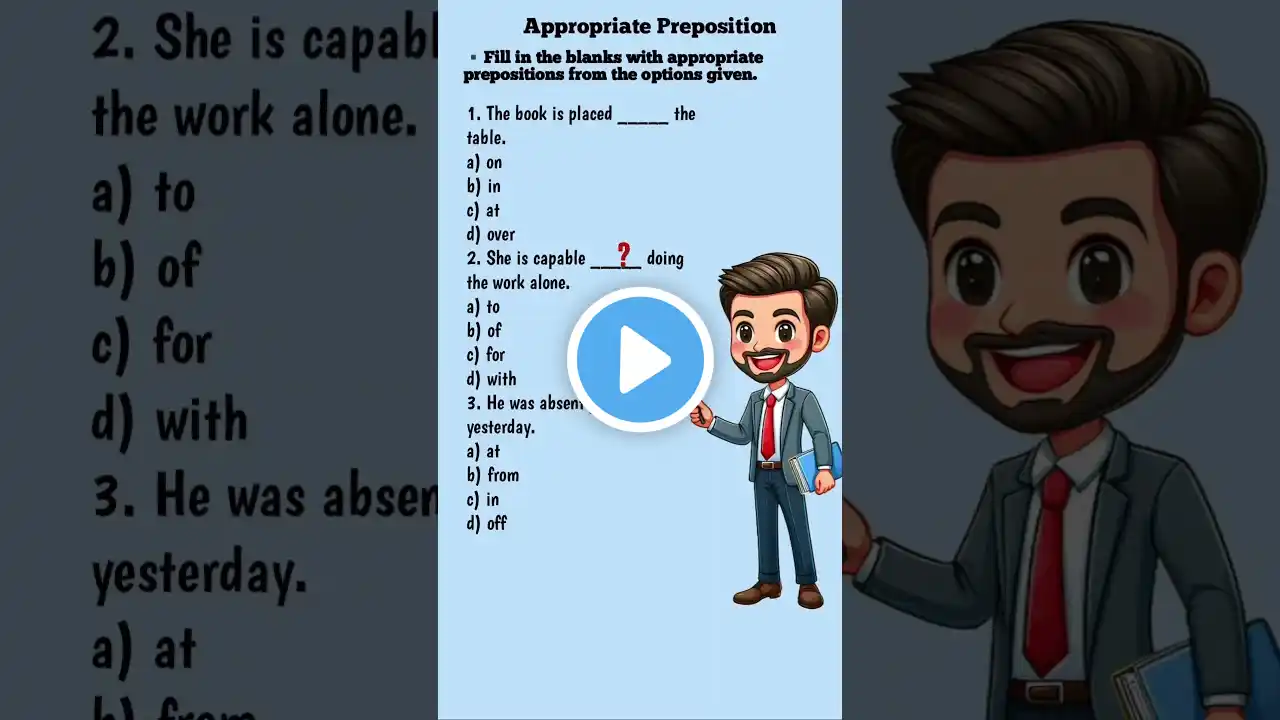 Preposition//Prepositions in English Grammar//Quiz. #viralshort