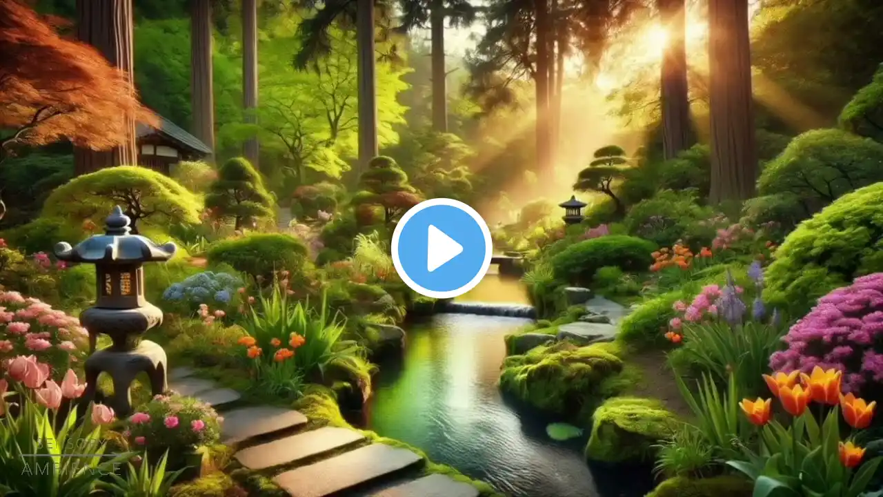 Tranquil garden serenity | serene stream sounds, bird sounds, beautiful garden ambience for relaxing