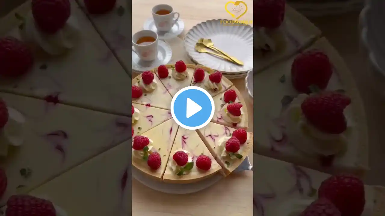 Raspberry Cheesecake with White 🍫 🍰🍫🍰😋(No Bake) Recipe in Description #food #trending #viral #shorts