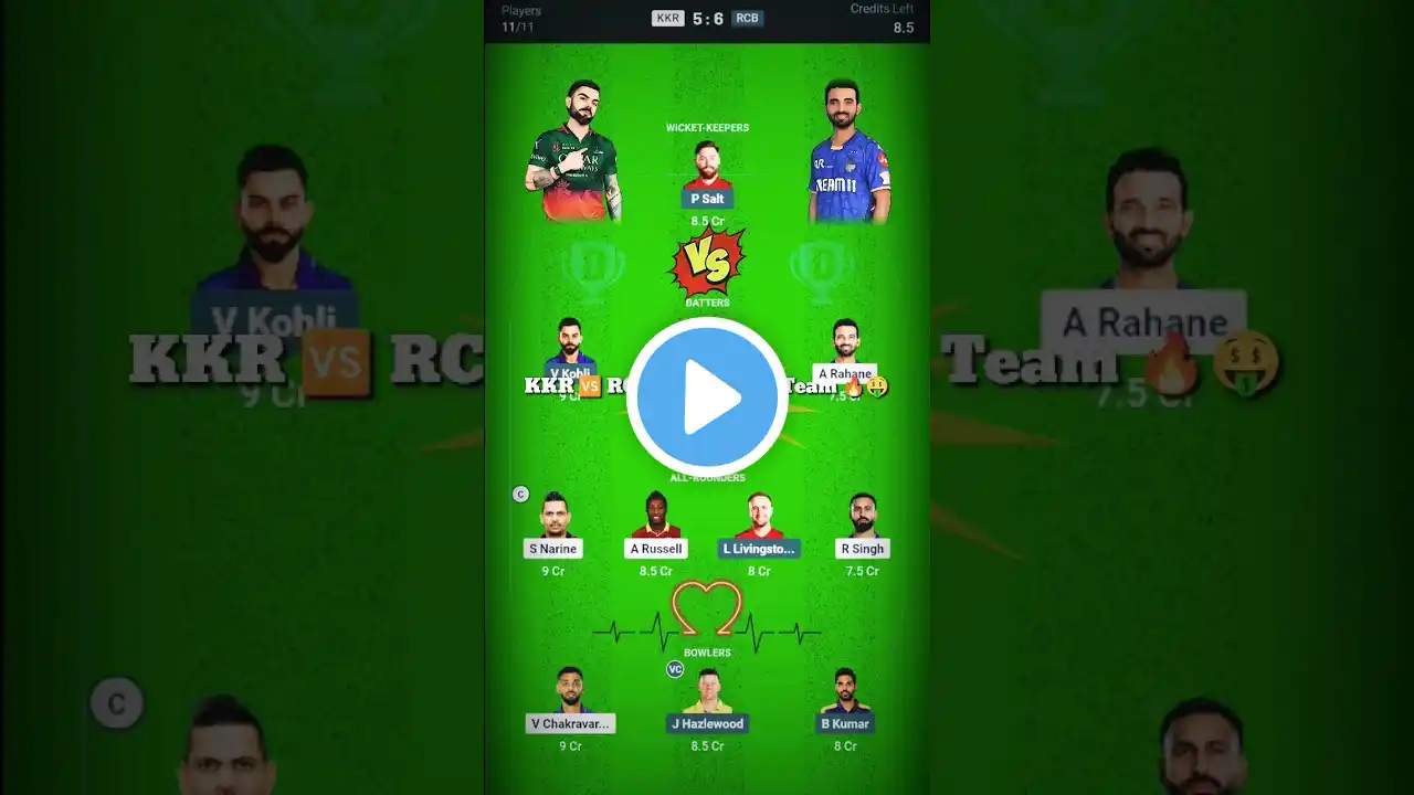 KKR vs RCB Dream11 Team | KKR vs RCB Dream11 Prediction | #dream11 #shorts #ipl #kkrvsrcb #viral