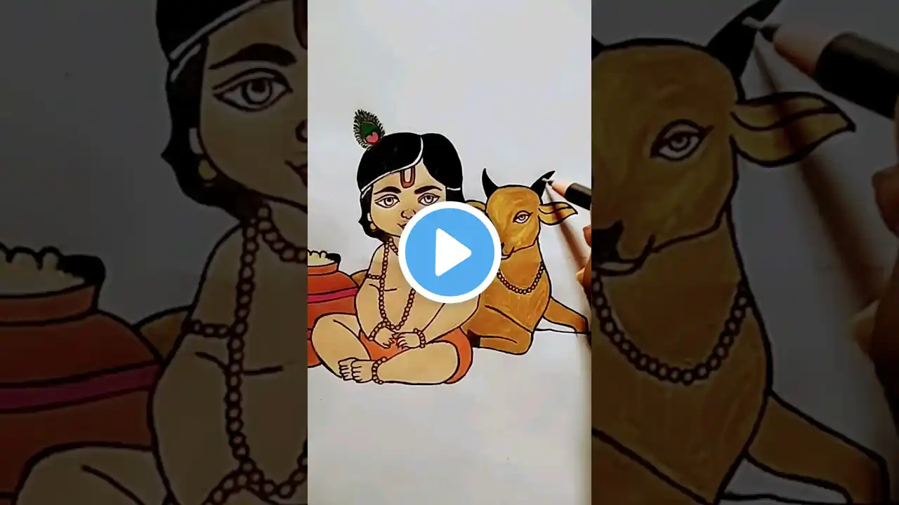 Krishna ji with cow easy drawing 🙏❤️💛#art #easydrawing #painting #shortsart#shorts  #viralvideo