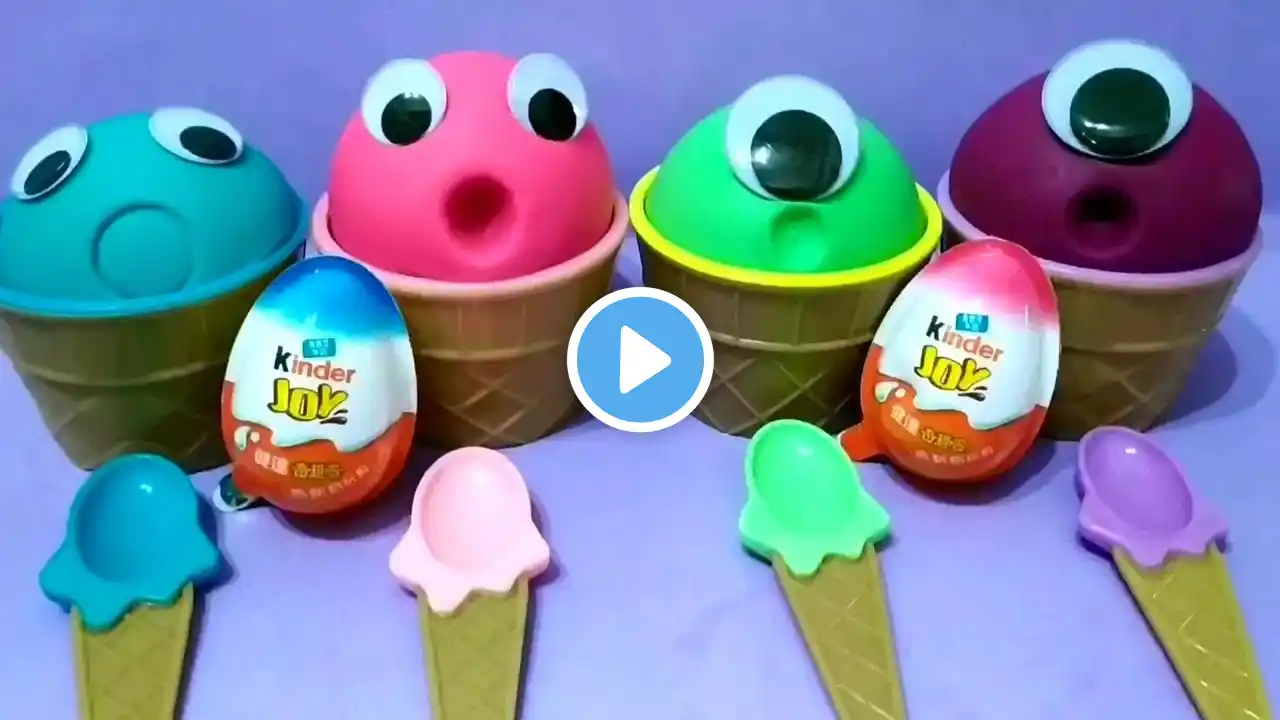 4 Colors Play Doh Ice Cream Cups  Hot wheels Disney Frozen Kinder Surprise Eggs