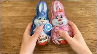 2 Easter Bunnies Kinder Suprise Eggs Opening ASMR