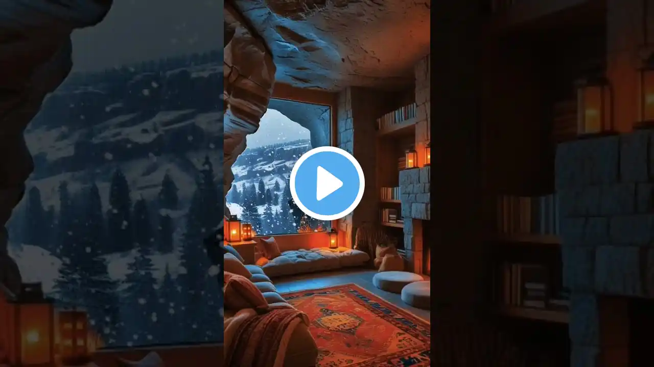 POV: Youβre Trapped Cozy Cave Ambiance | Burning Fireplace & Blizzard Snowfall for Sleep & Healing