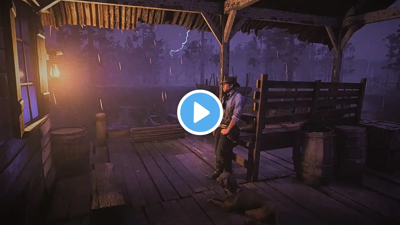 5 Hours of Heavy Rain & Thunder - Arthur Morgan Resting in RDR2 Storm Ambience