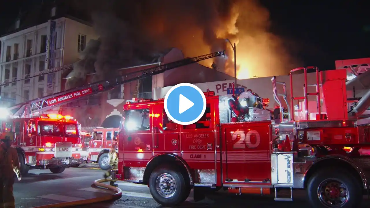 Westlake, Los Angeles, CA: Firefighters Battle Major Emergency Structure Blaze