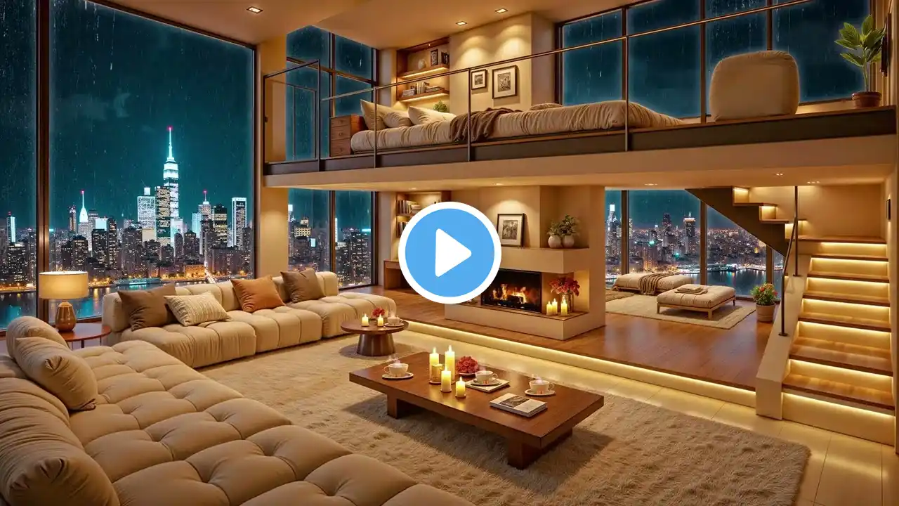 Luxury NYC Apartment Ambience 🌃🎷 Smooth Jazz Saxophone Music & Rain Sounds for Relaxation, Sleep