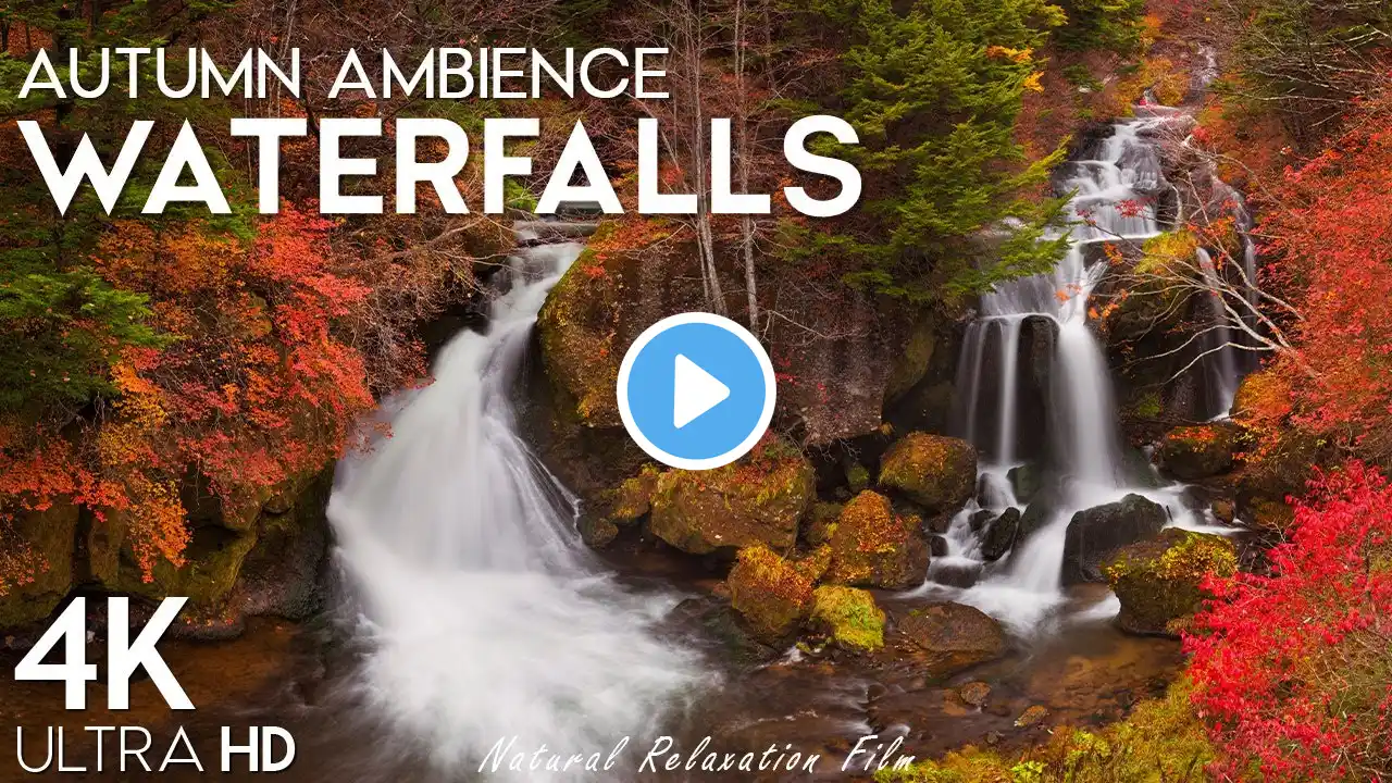 Autumn Waterfalls 4K Video - Scenic Relaxation Film With Relaxing Music and Nature Sounds