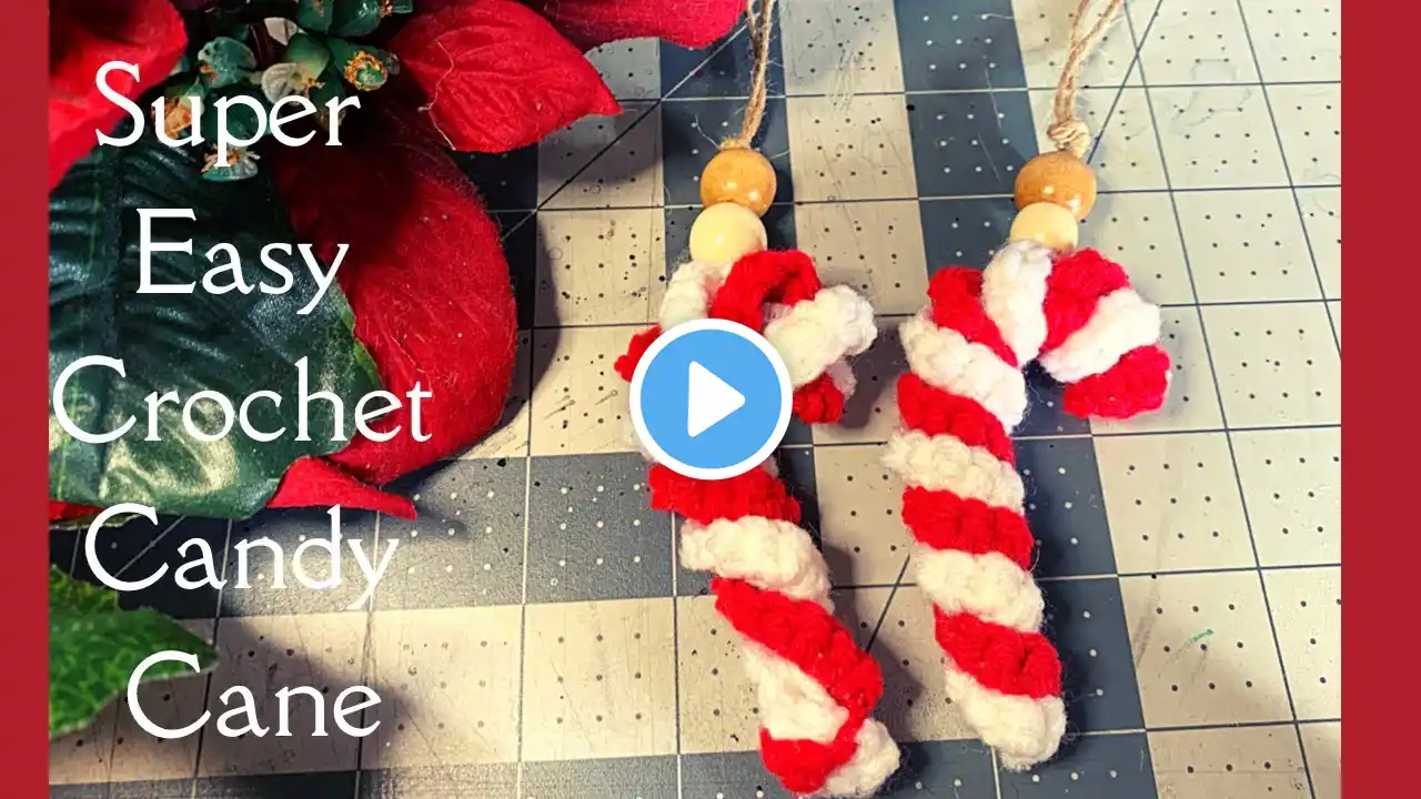 How To Crochet A Super Easy Candy Cane Ornament/Quick Crochet Christmas