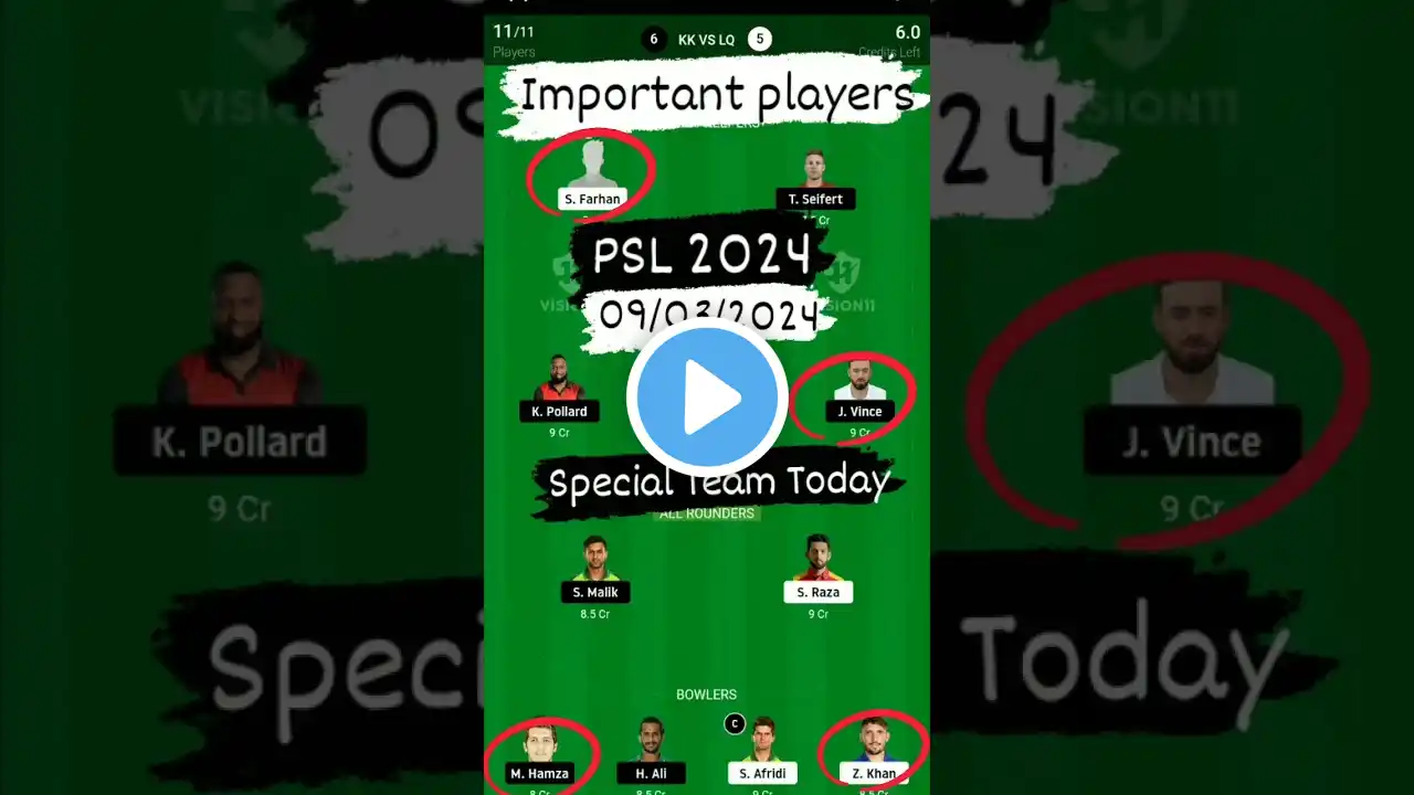 PSL 2024 dream 11 team prediction #dream11 #vision11 #psl #fantasy #cricket #shorts #prediction