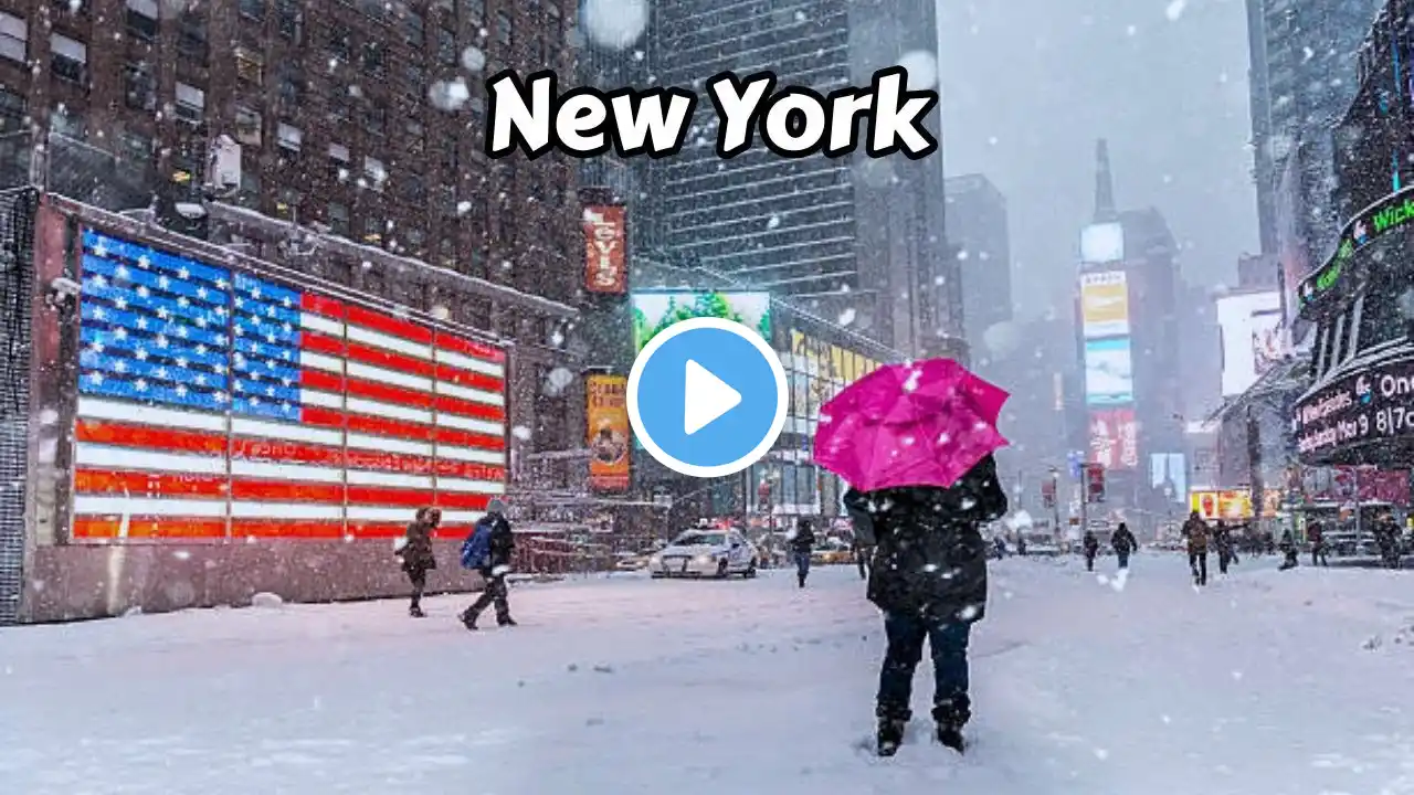 Walking In Snow 4k - Snowfall Times Square NYC Winter Manhattan New York City