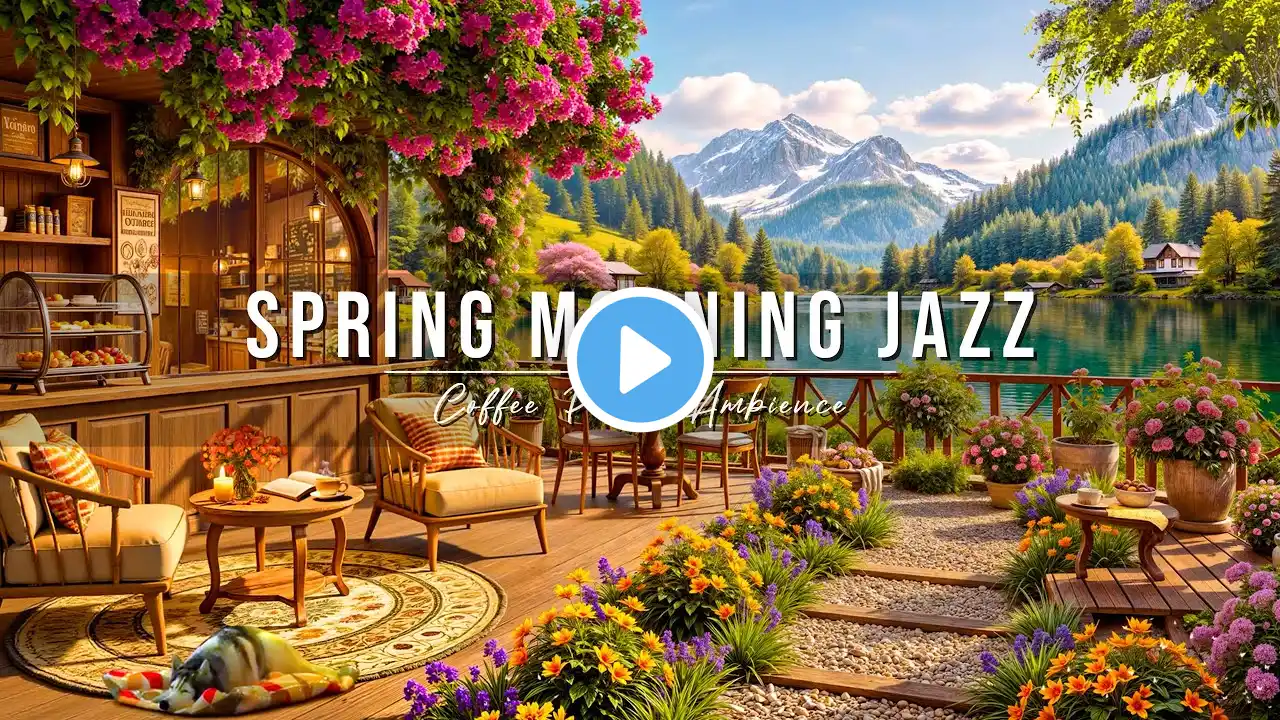 Spring Morning at Lakeside Coffee Porch Ambience 🌸 Smooth Jazz Instrumental Music for Relax & Study