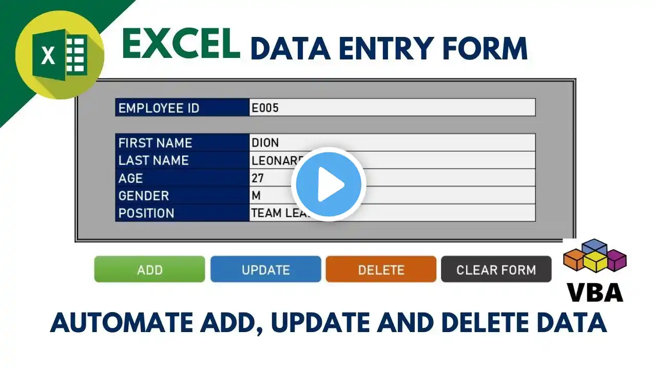 Excel Automated Form - Add Update and Delete Record Part 1