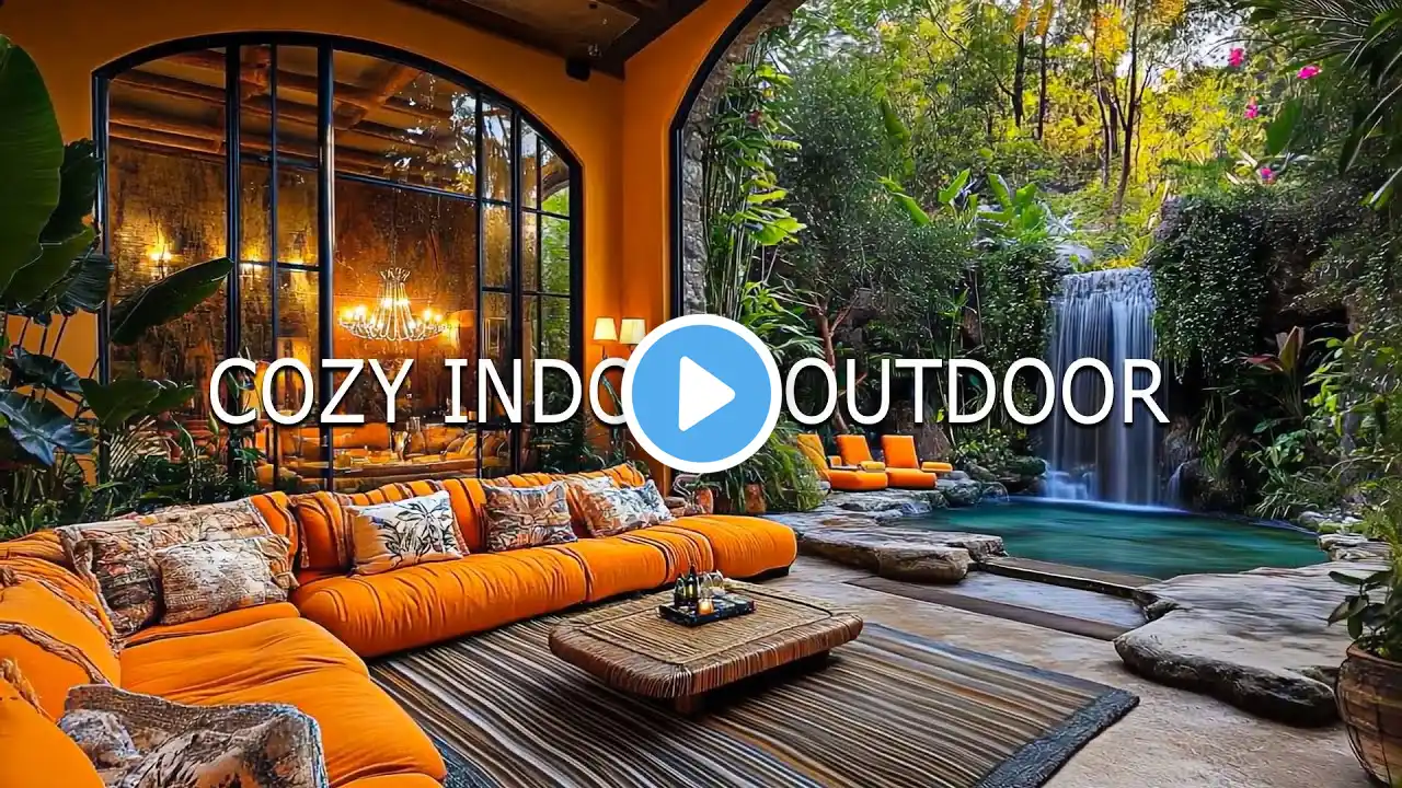 Beautiful Relaxing Jazz Music for Cozy Indoor Outdoor Garden with Waterfall for Sleep