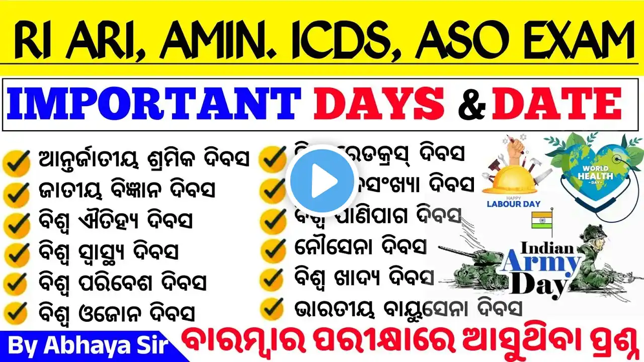 Important Days & Date | Top 30+ GK One Liners | Home guard GK,RI,ARI,AMIN,ICDS