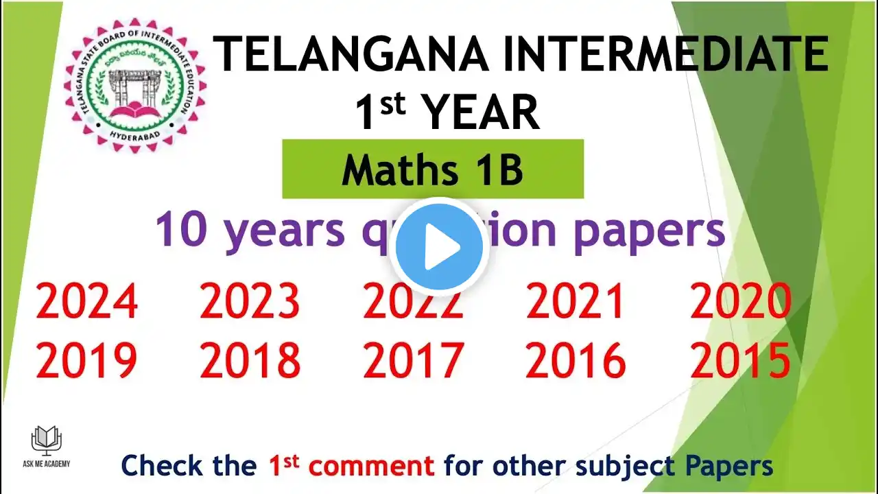 TS Inter 1st Year Maths 1B 2024 to 2016 10 years Question Papers public exams IPE Telangana TG Inter