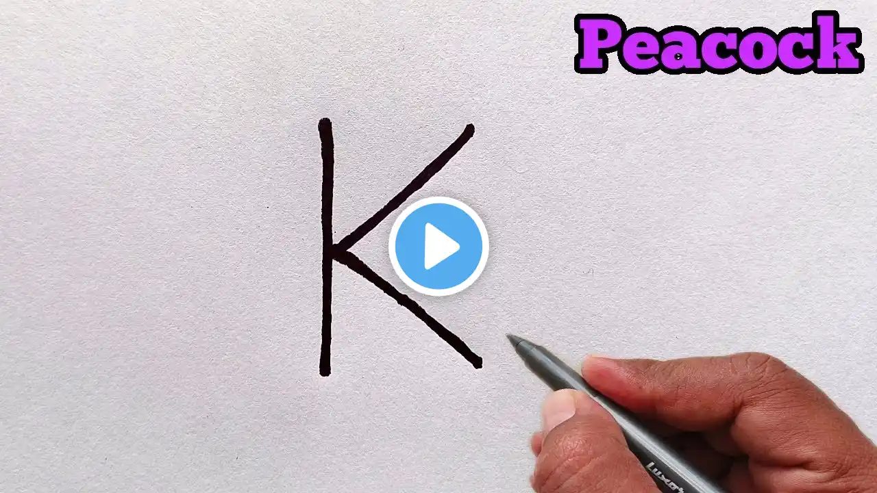 How to draw peacock from letter K | Drawing | Easy Peacock Draw