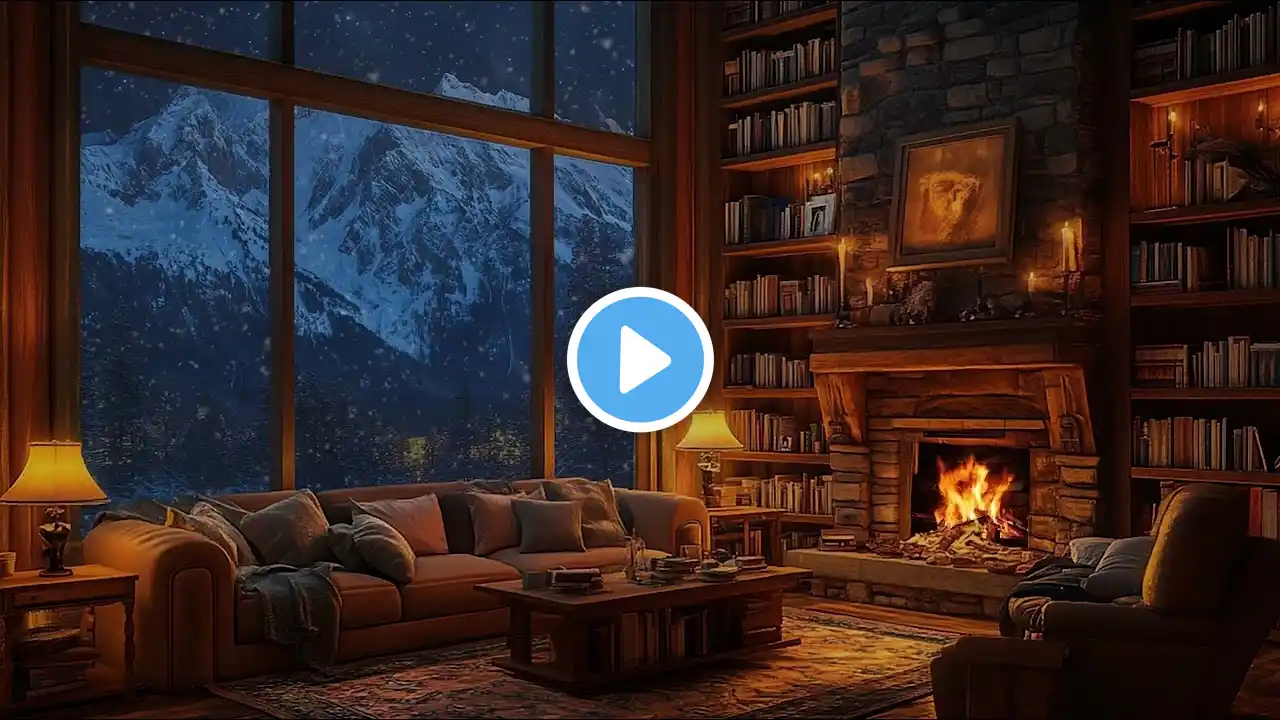 Cozy Winter Cabin | Relaxing Music, Crackling Fireplace & Falling Snow Ambience