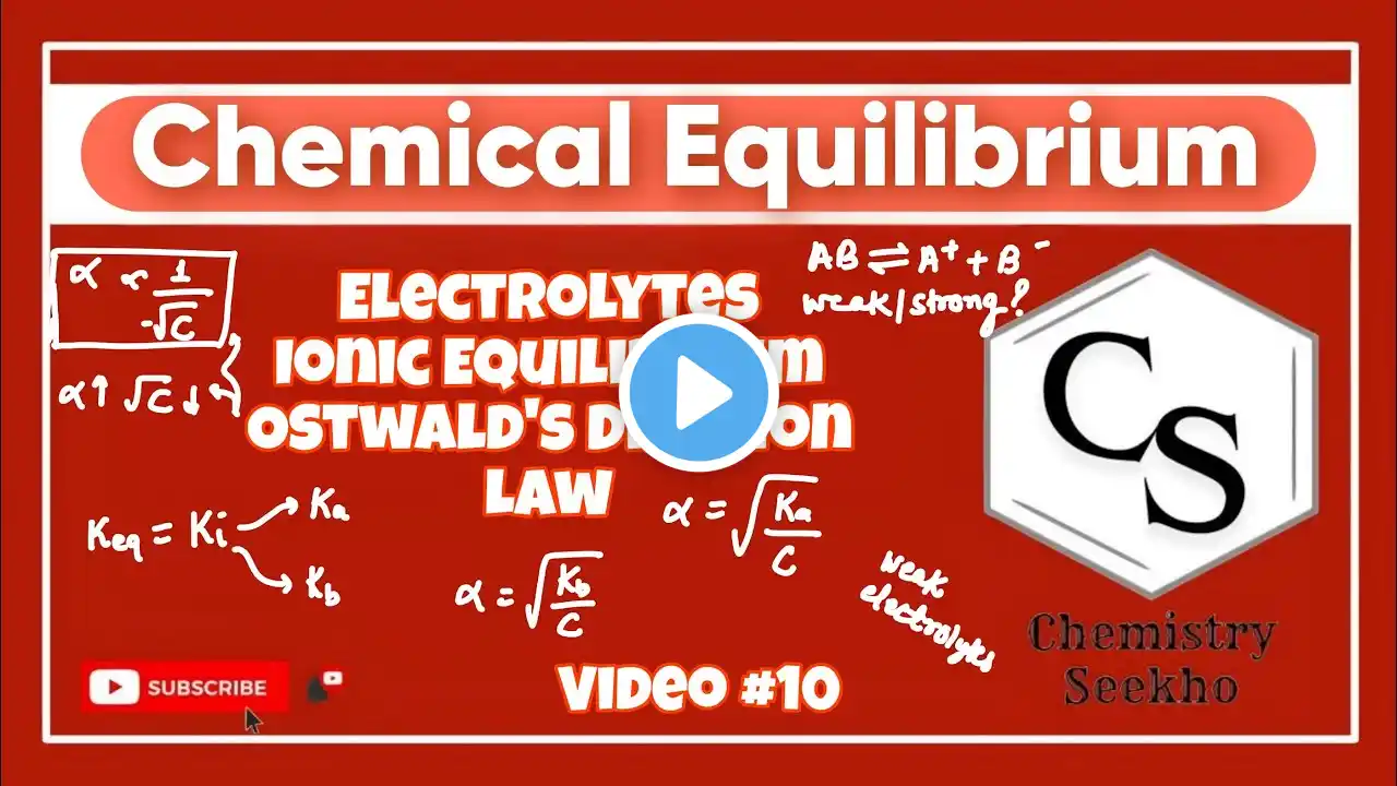 11 Ch 6 | Equilibrium #10 || Ionic Equilibrium, Ostwalds Dilution Law