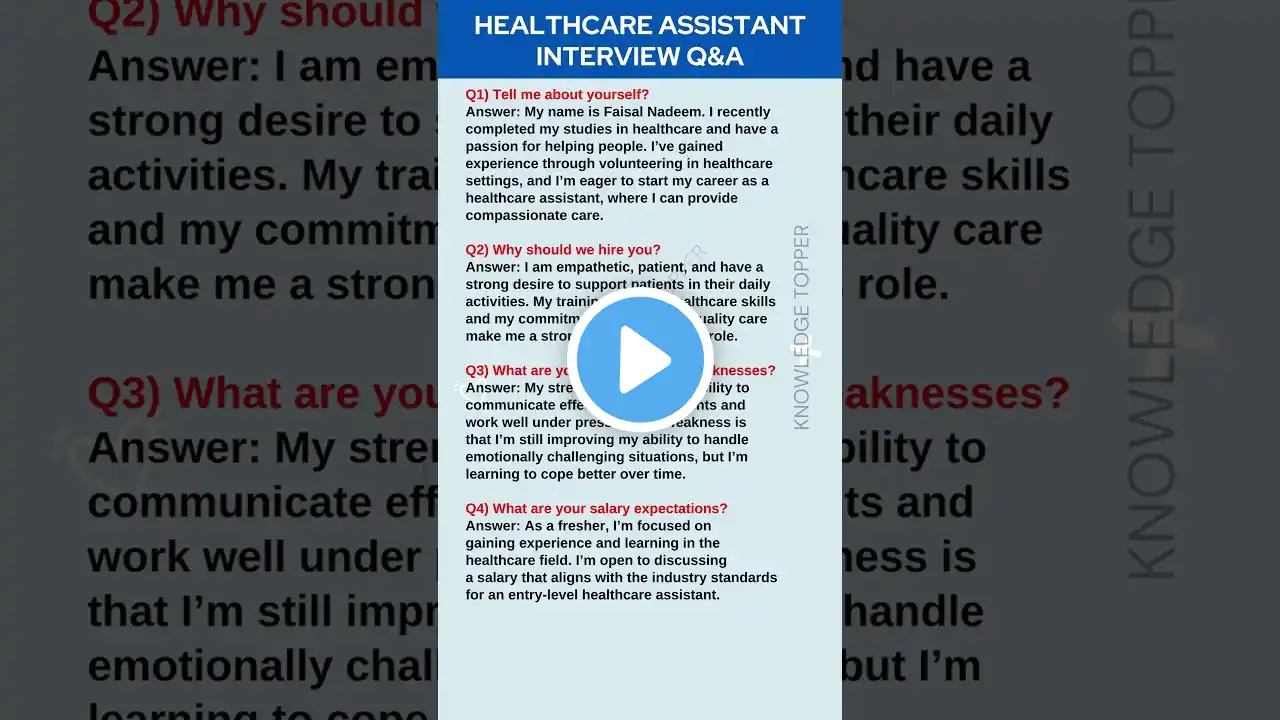 NHS Healthcare Assistant Interview Questions and Answers | Care Assistant Job Interview