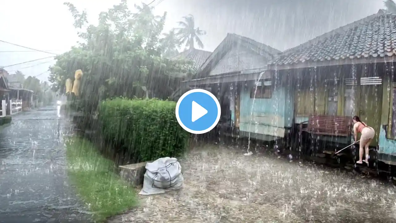 Heavy Rain and Thunderstorms in Prone flooding Villages in Indonesia l Rain Sounds for Sleeping well