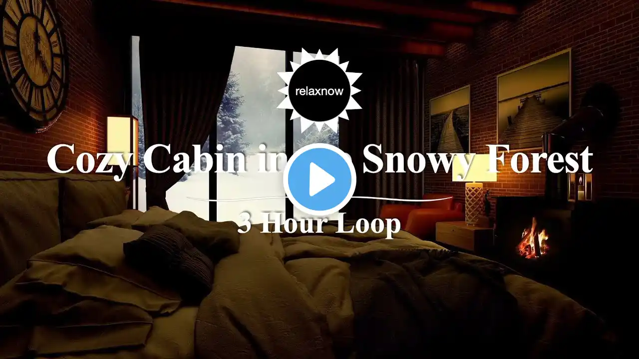 relaxnow | Cozy Cabin in the Snowy Forest | Sad Violin & Piano with Crackling Fireplace 3 Hour Loop