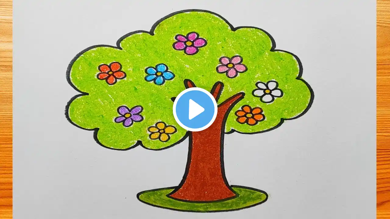 Easy Flower Tree Drawing | Art of Kala