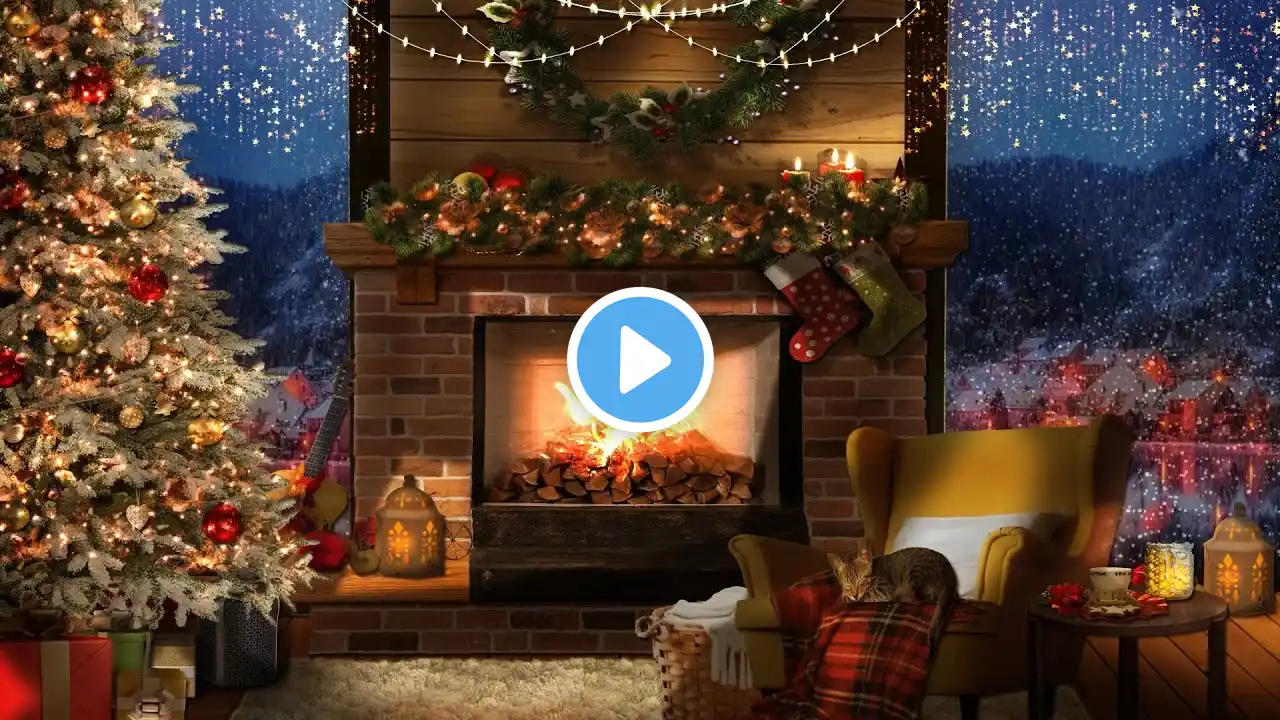 Christmas Ambience | Cozy  Winter Ambience & Crackling Fireplace | Gentle Snowfall